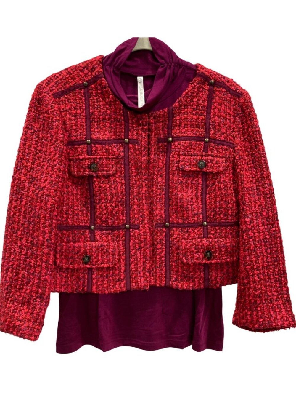 Cache Tweed Jacket & Top Set 12 Pink Magenta Wool Preppy Quiet Luxury Old Money